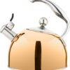 Viking 3-Ply Stainless Steel Tea Kettle, 2.6 Quart Stovetop Hot Water Pot with Tempered Glass Lid, Ergonomic Handle, Induction Ready, Rose Gold