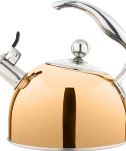 Viking 3-Ply Stainless Steel Tea Kettle, 2.6 Quart Stovetop Hot Water Pot with Tempered Glass Lid, Ergonomic Handle, Induction Ready, Rose Gold