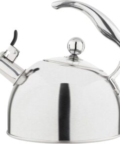 Viking 3-Ply Stainless Steel Tea Kettle, 2.6 Quart Stovetop Hot Water Pot with Tempered Glass Lid, Ergonomic Handle, Induction Ready, Satin Silver