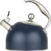 Viking 3-Ply Stainless Steel Tea Kettle, 2.6 Quart Stovetop Hot Water Pot with Tempered Glass Lid, Ergonomic Handle, Induction Ready, Slate and Blue