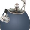 Viking 3-Ply Stainless Steel Tea Kettle, 2.6 Quart Stovetop Hot Water Pot with Tempered Glass Lid, Ergonomic Handle, Induction Ready, Slate and Blue