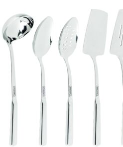 Viking Kitchen Utensils Set, 8 Piece Stainless Steel Cooking Utensil Set, Includes Spatulas, Spoons, Pasta Fork, Deep Ladle, Meat Fork, and Skimmer, Silver