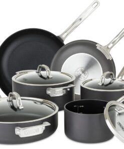 Viking Pots and Pans Set Non Stick, 10 Piece Hard Anodized Kitchen Cookware with Glass Lids, Black