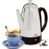 West Bend Electric Percolator Classic Style Coffee Maker with Heat Resistant Handle Base and Detachable Cord with Stainless Steel Stem and Basket, 12-Cup, Silver