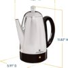 West Bend Electric Percolator Classic Style Coffee Maker with Heat Resistant Handle Base and Detachable Cord with Stainless Steel Stem and Basket, 12-Cup, Silver