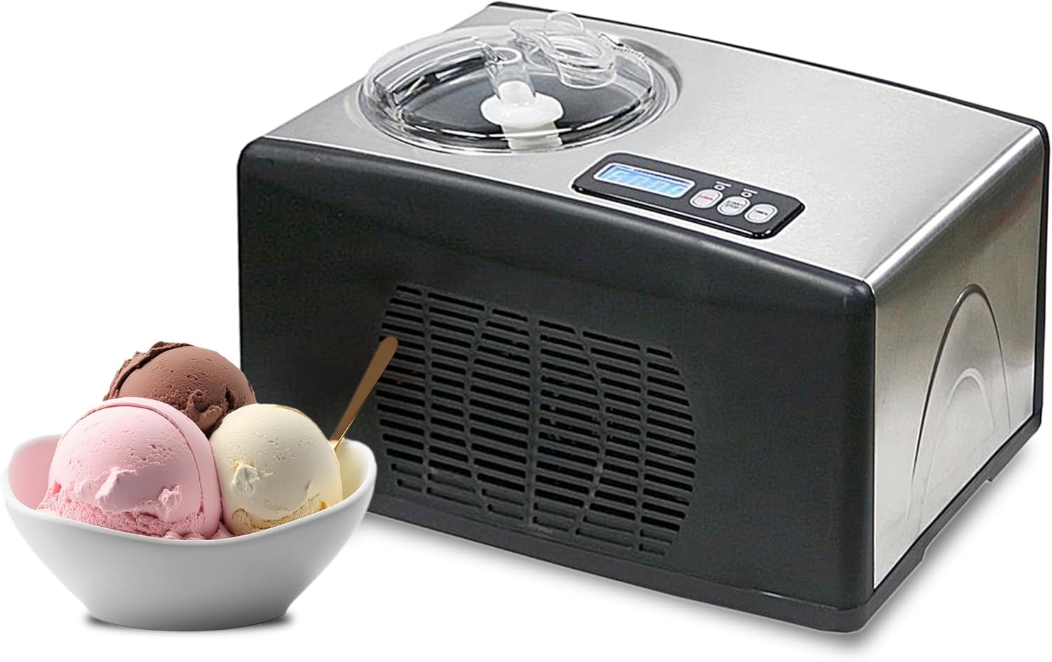 Whynter Ice Cream Maker Machine 1.6 Qt. Automatic with Built-In Compressor, LCD Digital Display & Timer, No Pre-Freezing, ICM-15LS, Stainless Steel1 Whynter Ice Cream Maker Machine 1.6 Qt. Automatic with Built-In Compressor, LCD Digital Display & Timer, No Pre-Freezing, ICM-15LS, Stainless Steel