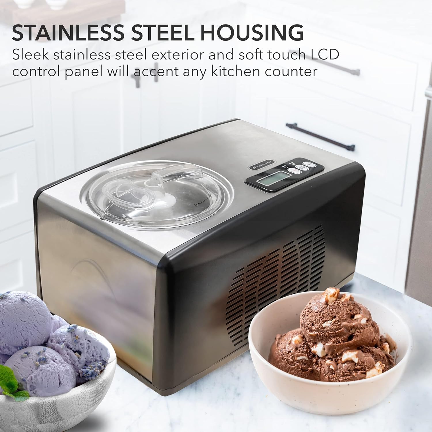 Whynter Ice Cream Maker Machine 1.6 Qt. Automatic with Built-In Compressor, LCD Digital Display & Timer, No Pre-Freezing, ICM-15LS, Stainless Steel3 Whynter Ice Cream Maker Machine 1.6 Qt. Automatic with Built-In Compressor, LCD Digital Display & Timer, No Pre-Freezing, ICM-15LS, Stainless Steel