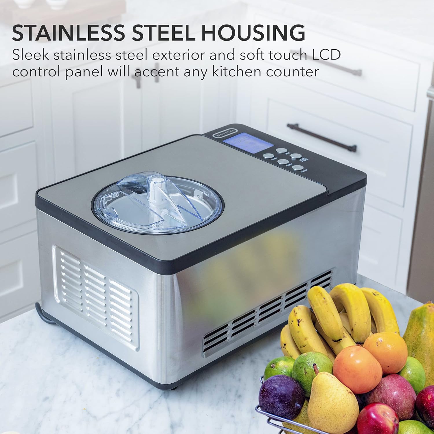 Whynter Ice Cream Maker Machine & Yogurt Automatic 2 Qt. with Built-In Compressor, LCD Digital Display & Timer, No Pre-Freezing, ICM-220SSY, Stainless Steel1 Whynter Ice Cream Maker Machine & Yogurt Automatic 2 Qt. with Built-In Compressor, LCD Digital Display & Timer, No Pre-Freezing, ICM-220SSY, Stainless Steel