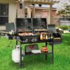 2-Burner Gas and Charcoal Grill Combo with Offset Smoker & Side Burner, 34,000 BTU Dual Fuel Grill, 1020 Sq. In. Cooking Area, Ideal for Outdoor Cooking, Black, ZH3005Y-SC