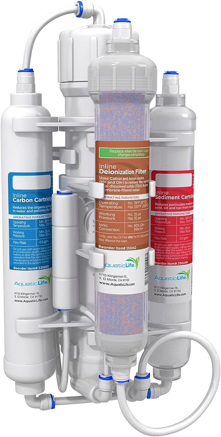Aquatic Life RO Buddie 4-Stage Reverse Osmosis Deionization Water Filter System RO DI Filtration Units for Aquarium, 50 GPD Aquatic Life RO Buddie 4-Stage Reverse Osmosis Deionization Water Filter System RO/DI Filtration Units for Aquarium, 50 GPD
