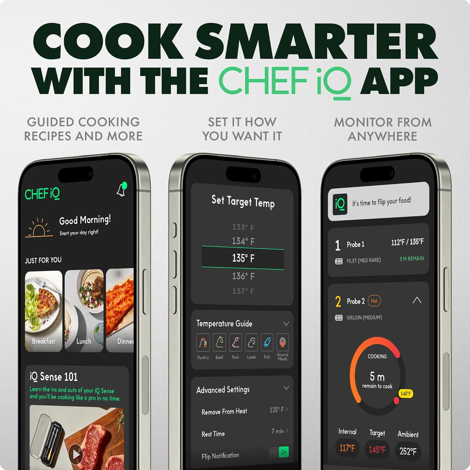 CHEF iQ Sense Smart Wireless Meat Thermometer 4 Ultra-Thin Probes WiFi Unlimited Range 1000°F Heat Safe 5 Sensors BBQ, Grill, Oven, Smoker, Air Fryer Gen3 Black3 CHEF iQ Sense | Smart Wireless Meat Thermometer | 4 Ultra-Thin Probes | WiFi Unlimited Range | 1000°F Heat Safe | 5 Sensors | BBQ, Grill, Oven, Smoker, Air Fryer | Gen3 | Black