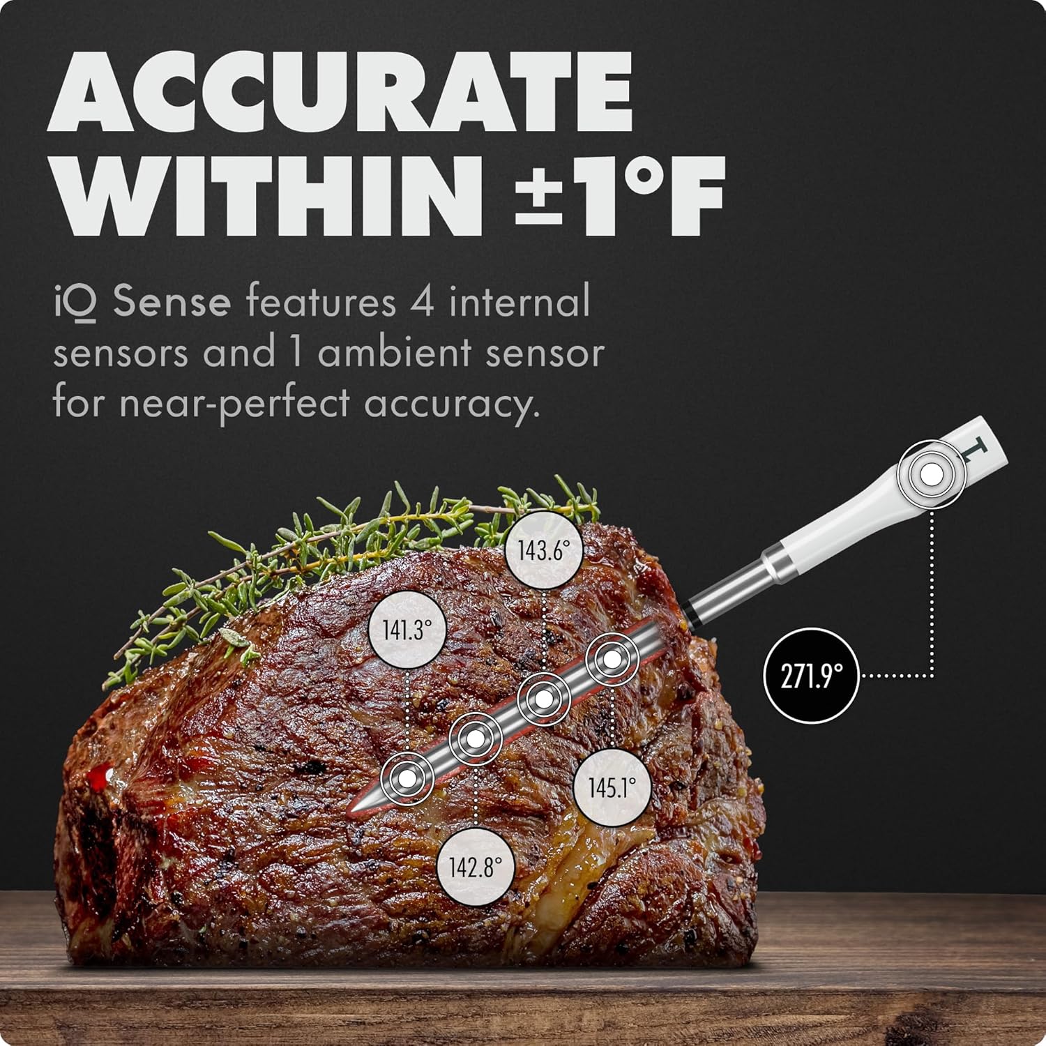 CHEF iQ Sense Smart Wireless Meat Thermometer Ultra-Thin Probe WiFi Unlimited Range 1000°F Heat Safe 5 Sensors BBQ, Grill, Oven, Smoker, Air Fryer Gen3 White1 CHEF iQ Sense | Smart Wireless Meat Thermometer | Ultra-Thin Probe | WiFi Unlimited Range | 1000°F Heat Safe | 5 Sensors | BBQ, Grill, Oven, Smoker, Air Fryer | Gen3 | White