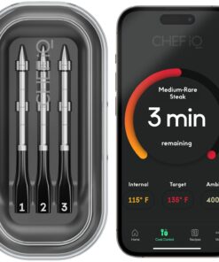 CHEF iQ Sense Smart Wireless Meat Thermometer with 3 Ultra-Thin Probes, Unlimited Range Bluetooth Meat Thermometer, Digital Food Thermometer for Remote Monitoring of BBQ Grill, Oven