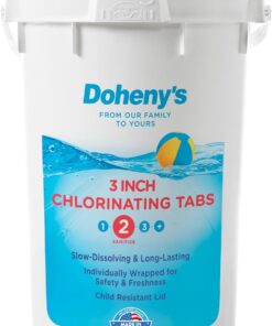 Doheny’s 3-Inch Stabilized Chlorine Tablets for Sanitizing Swimming Pools | 99% Pure Tri-Chlor, 90% Available Chlorine | Long-Lasting, UV-Protected, Slow-Dissolving | Individually Wrapped 50lb Bucket