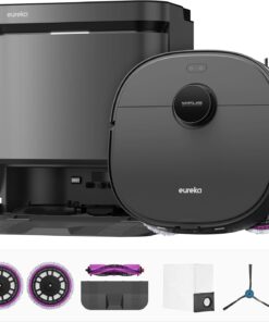 Eureka J15 Pro Ultra Robot Vacuum and Mop with Self Emptying Base, 16,200 Pa Suction, Flex-Arm Design Mop, Auto Mop Hot Water Washing & Hot Air Drying, Anti-Tangle, AI Obstacle Avoidance, Black