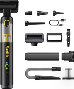 Fanttik Slim V10 APEX Cordless Car Vacuum, 4-in-1 Portable Mini Handheld Vac, 19kPa Suction Power, Upgraded Smart Digital Display, 2 Suction Modes for Small Jobs, Car, Office Desk, Keyboards (Black)