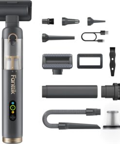 Fanttik Slim V10 APEX Cordless Car Vacuum, 4-in-1 Portable Mini Handheld Vac, 19kPa Suction Power, Upgraded Smart Digital Display, 2 Suction Modes for Small Jobs, Car, Office Desk, Keyboards (Gray)