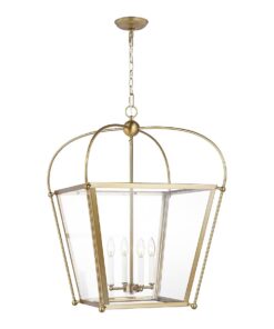 Generation Lighting Charleston 4 -Light Satin Brass Traditional Lantern Medium Hanging Pendant Light