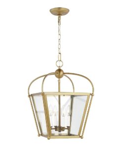Generation Lighting Charleston 4 -Light Satin Brass Traditional Lantern Mini Hanging Pendant Light