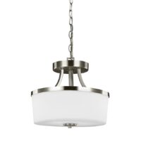 Generation Lighting Hettinger 2 -Light Brushed Nickel Transitional Etched glass Geometric Small Hanging Convertible pendant/Semi-flush Light