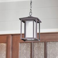 Generation Lighting Hunnington 1 -Light Black Modern/contemporary Seeded glass Lantern Mini Outdoor Hanging Pendant Light