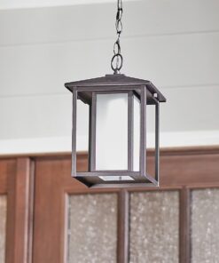 Generation Lighting Hunnington 1 -Light Black Modern/contemporary Seeded glass Lantern Mini Outdoor Hanging Pendant Light
