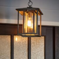 Generation Lighting Hunnington 1 -Light Weathered Pewter Modern/contemporary Seeded glass Lantern Mini Outdoor Hanging Pendant Light