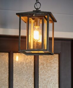 Generation Lighting Hunnington 1 -Light Weathered Pewter Modern/contemporary Seeded glass Lantern Mini Outdoor Hanging Pendant Light
