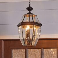 Generation Lighting Lancaster 3 -Light Black Traditional Opal glass Cylinder Medium Outdoor Hanging Pendant Light