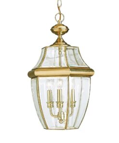 Generation Lighting Lancaster 3 -Light Polished brass Traditional Beveled glass Lantern Medium Outdoor Hanging Pendant Light