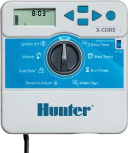 Hunter X-Core XC400I 4 Zone Sprinkler Controller, Indoor Irrigation Timer for Lawn and Garden, Easy DIY Install, Memory Backup, Seasonal Adjust, Grey
