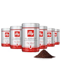 Illy Ground Drip Coffee - Classico Medium Roast - Mild & Balanced - 100% Arabica - Pre-Ground for Drip Pour Over - Pressurized Packaging Sealed for Freshness - 8.8oz (Pack of 6)