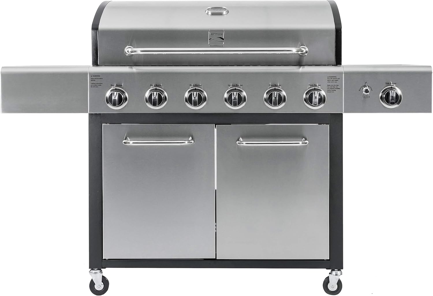 Kenmore 6-Burner Propane Gas BBQ Grill with Side Burner, 73,000 BTUs, Stainless Steel Cabinet Grill with Cast Iron Grates for Outdoor Cooking, Backyard BBQ, Patio, Large Parties Kenmore 6-Burner Propane Gas BBQ Grill with Side Burner, 73,000 BTUs, Stainless Steel Cabinet Grill with Cast Iron Grates for Outdoor Cooking, Backyard BBQ, Patio, Large Parties