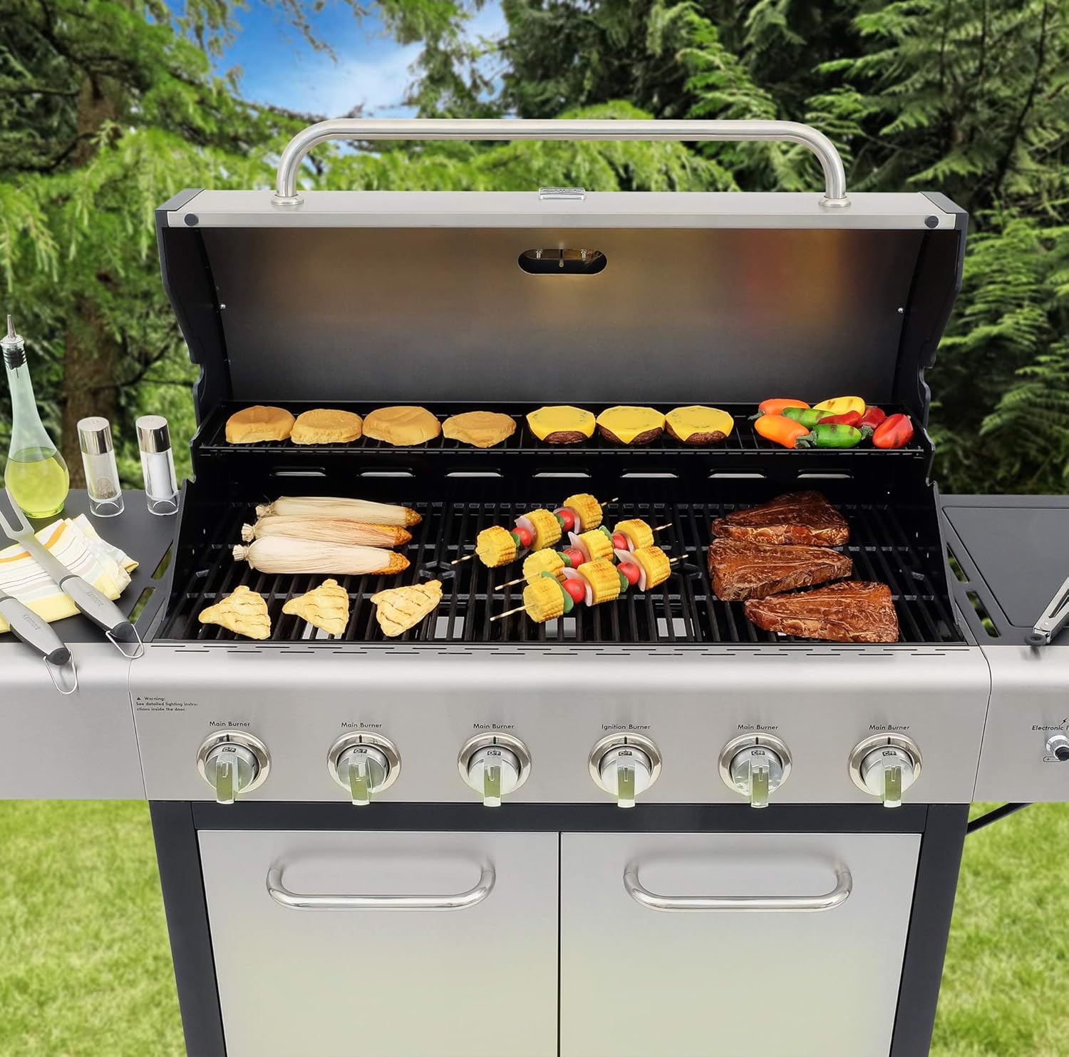 Kenmore 6-Burner Propane Gas BBQ Grill with Side Burner, 73,000 BTUs, Stainless Steel Cabinet Grill with Cast Iron Grates for Outdoor Cooking, Backyard BBQ, Patio, Large Parties13 Kenmore 6-Burner Propane Gas BBQ Grill with Side Burner, 73,000 BTUs, Stainless Steel Cabinet Grill with Cast Iron Grates for Outdoor Cooking, Backyard BBQ, Patio, Large Parties