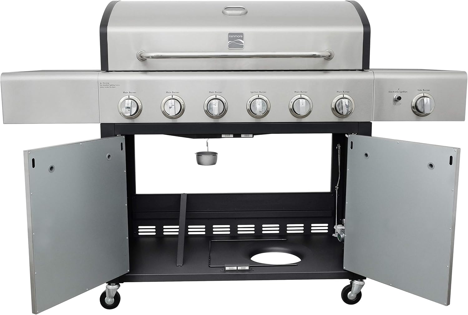 Kenmore 6-Burner Propane Gas BBQ Grill with Side Burner, 73,000 BTUs, Stainless Steel Cabinet Grill with Cast Iron Grates for Outdoor Cooking, Backyard BBQ, Patio, Large Parties29 Kenmore 6-Burner Propane Gas BBQ Grill with Side Burner, 73,000 BTUs, Stainless Steel Cabinet Grill with Cast Iron Grates for Outdoor Cooking, Backyard BBQ, Patio, Large Parties