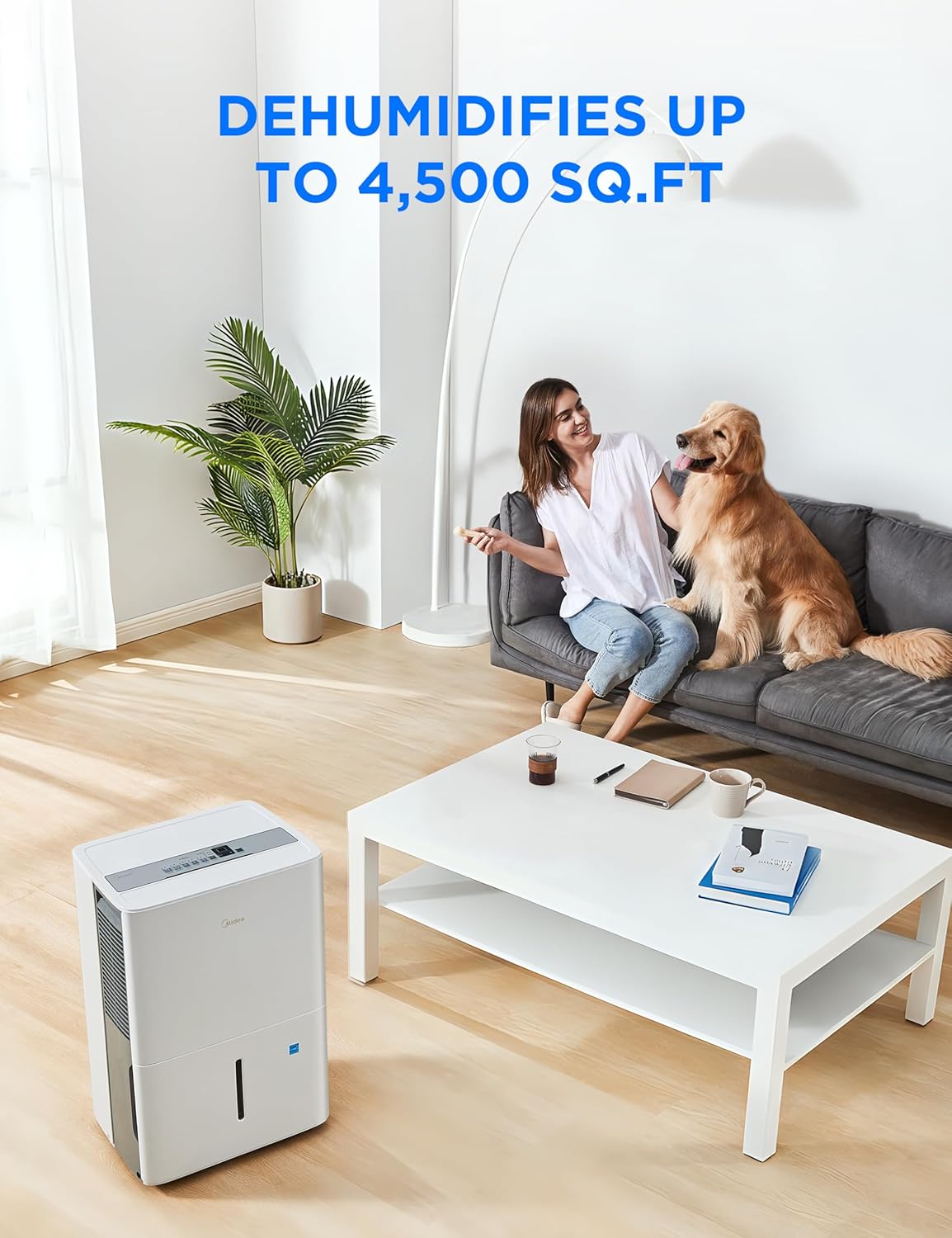 Midea 4,500 Sq. Ft.Dehumidifier for Basement, With Reusable Air Filter 50 Pint - Ideal For Basements, Large & Medium Sized Rooms, And Bathrooms (White) - Image 3