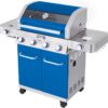 Monument Grills Larger 4+2 Burner Propane Gas Grills Stainless Steel Cabinet Style with Clearview® Lid, Knob Controls, Built-In Thermometer, Infrared Side Sear Burners & Side Burners, Blue