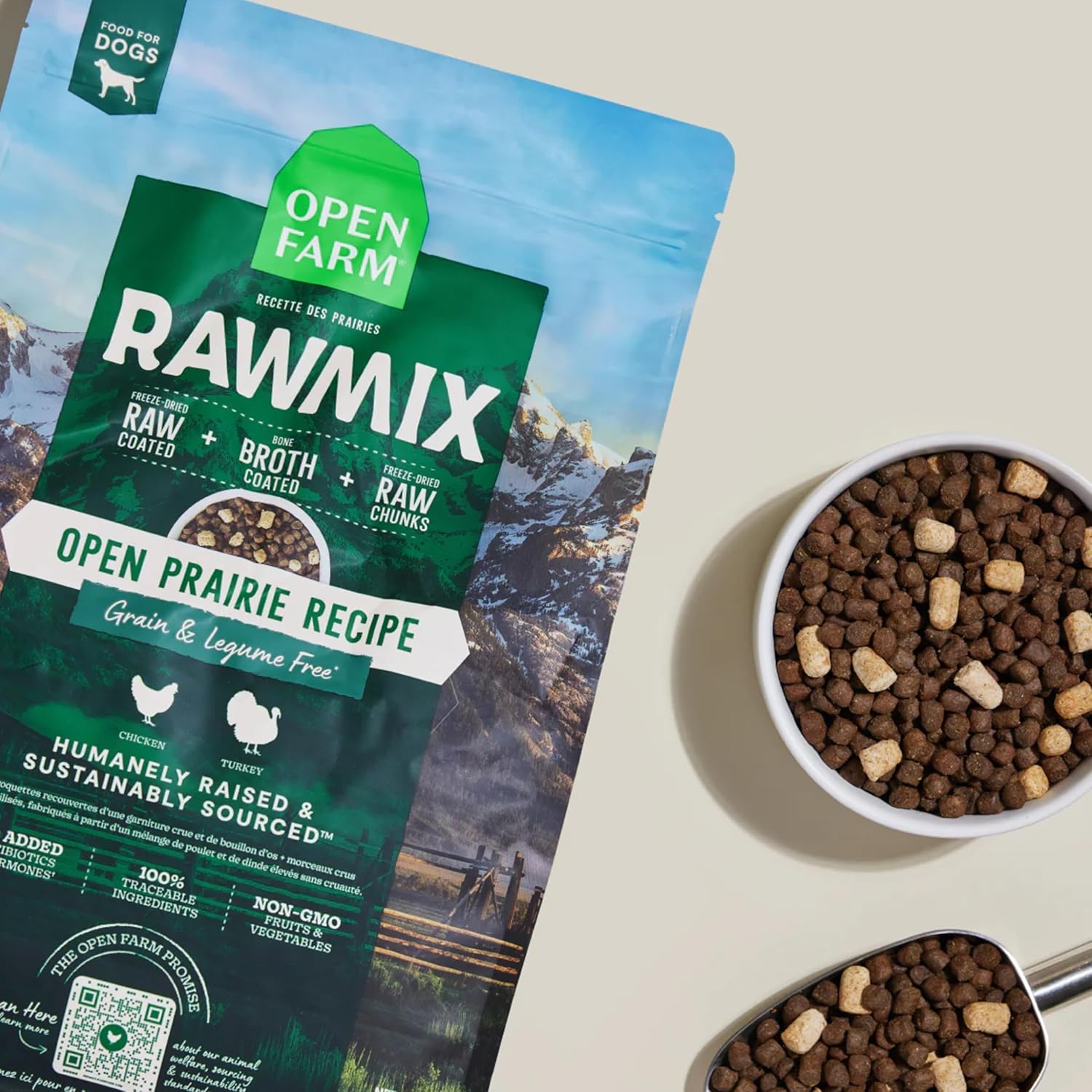 Open Farm, RawMix Grain-Free Dry Dog Food, Protein-Packed Kibble Coated in Bone Broth with Freeze Dried Raw Chunks, Chicken & Turkey, Open Prairie Recipe, 20lb Bag54 Open Farm, RawMix Grain-Free Dry Dog Food, Protein-Packed Kibble Coated in Bone Broth with Freeze Dried Raw Chunks, Chicken & Turkey, Open Prairie Recipe, 20lb Bag
