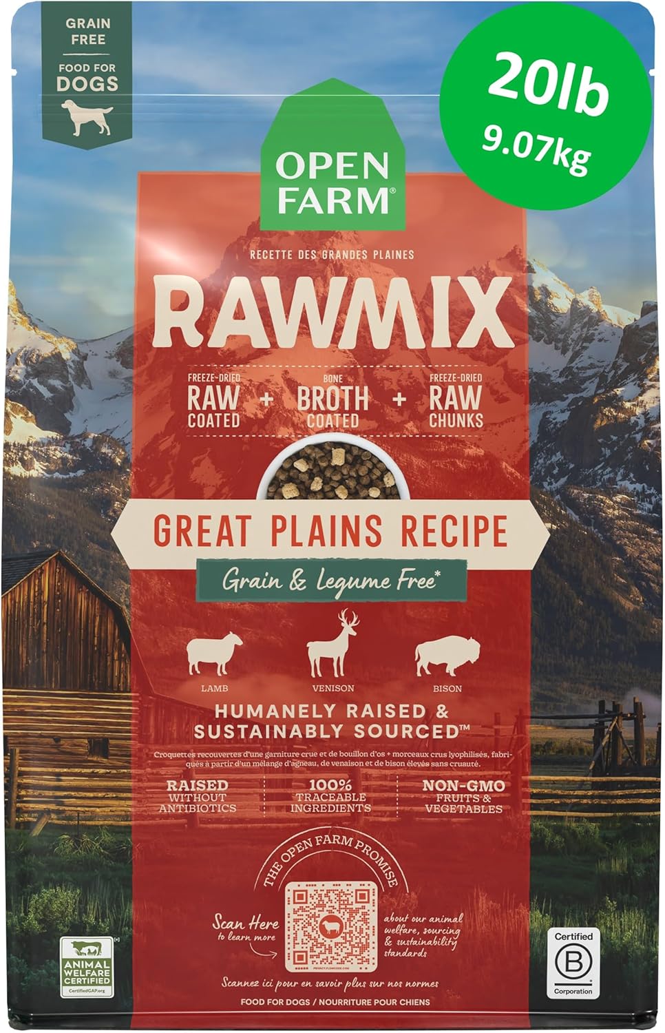 Open Farm, RawMix Grain-Free Dry Dog Food, Protein-Packed Kibble Coated in Bone Broth with Freeze Dried Raw Chunks, Lamb Venison Bison, Great Plains Recipe, 20lb Bag Open Farm, RawMix Grain-Free Dry Dog Food, Protein-Packed Kibble Coated in Bone Broth with Freeze Dried Raw Chunks, Lamb Venison Bison, Great Plains Recipe, 20lb Bag