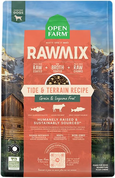 Open Farm, RawMix Grain-Free Dry Dog Food, Protein-Packed Kibble Coated in Bone Broth with Freeze Dried Raw Chunks, Pollock Beef & Salmon, Tide & Terrain Recipe, 20lb Bag Open Farm, RawMix Grain-Free Dry Dog Food, Protein-Packed Kibble Coated in Bone Broth with Freeze Dried Raw Chunks, Pollock Beef & Salmon, Tide & Terrain Recipe, 20lb Bag
