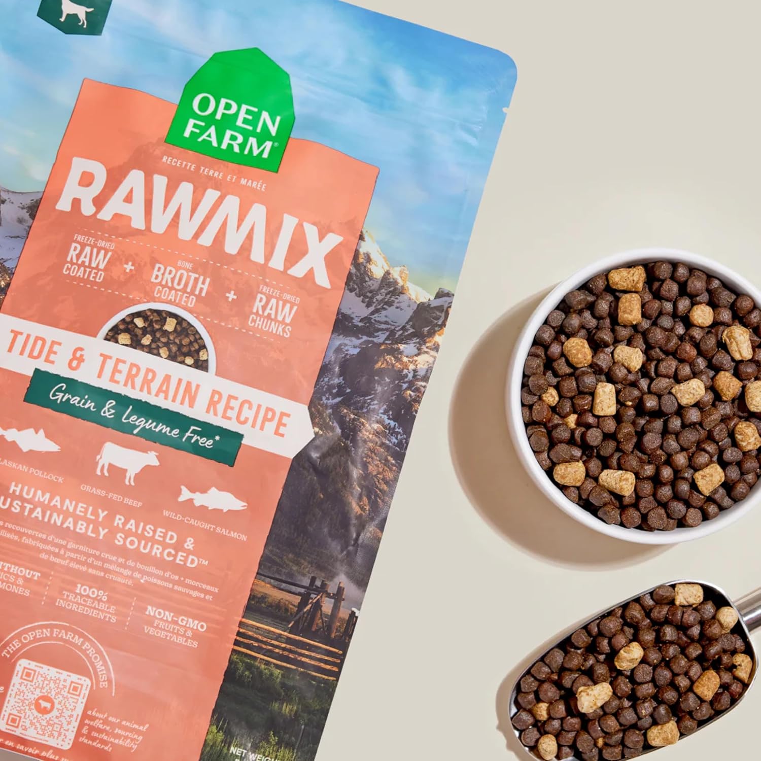 Open Farm, RawMix Grain-Free Dry Dog Food, Protein-Packed Kibble Coated in Bone Broth with Freeze Dried Raw Chunks, Pollock Beef & Salmon, Tide & Terrain Recipe, 20lb Bag4 Open Farm, RawMix Grain-Free Dry Dog Food, Protein-Packed Kibble Coated in Bone Broth with Freeze Dried Raw Chunks, Pollock Beef & Salmon, Tide & Terrain Recipe, 20lb Bag