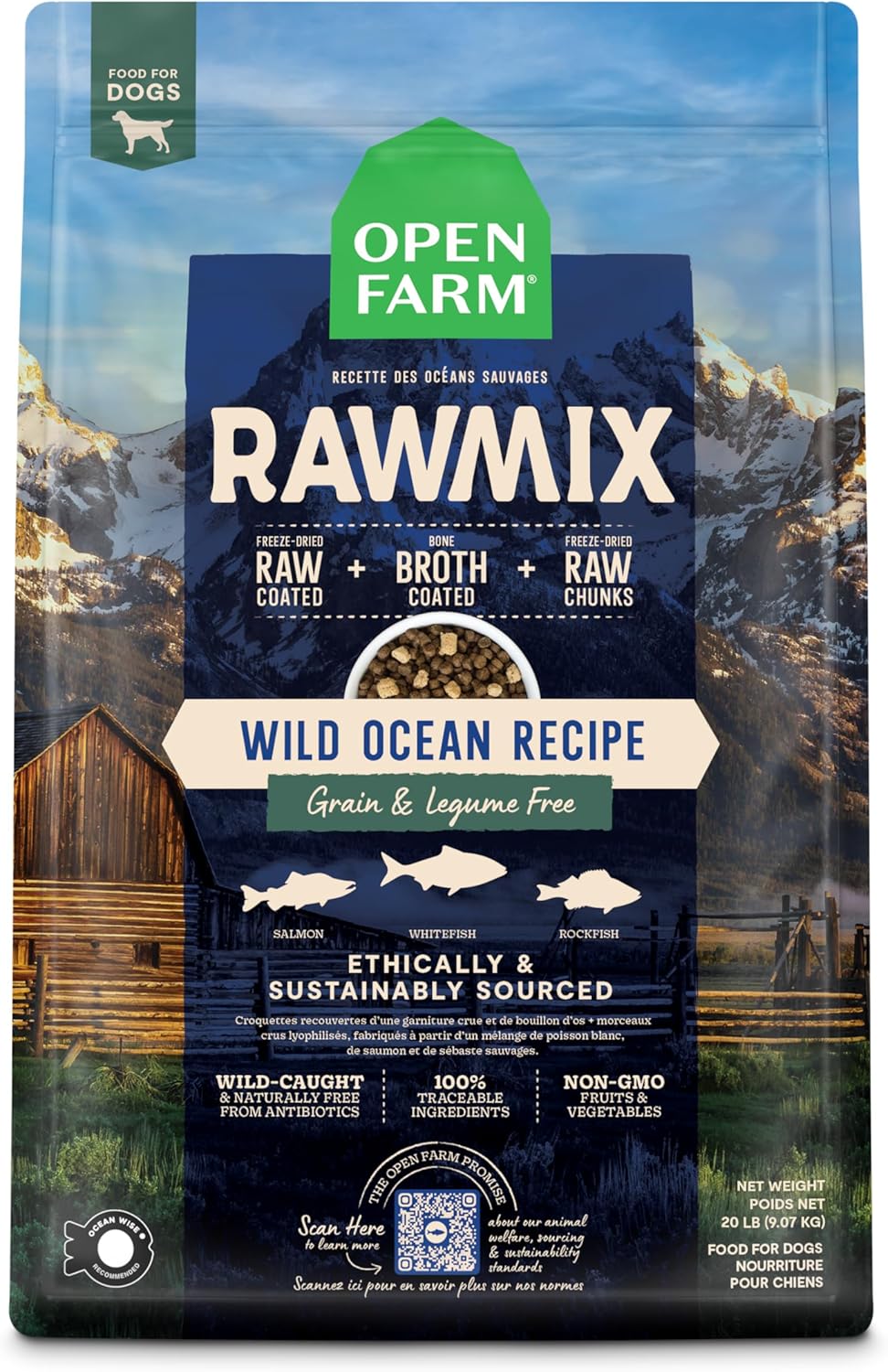 Open Farm, RawMix Grain-Free Dry Dog Food, Protein-Packed Kibble Coated in Bone Broth with Freeze Dried Raw Chunks, Salmon Whitefish & Rockfish, Wild Ocean Recipe, 20lb Bag Open Farm, RawMix Grain-Free Dry Dog Food, Protein-Packed Kibble Coated in Bone Broth with Freeze Dried Raw Chunks, Salmon Whitefish & Rockfish, Wild Ocean Recipe, 20lb Bag