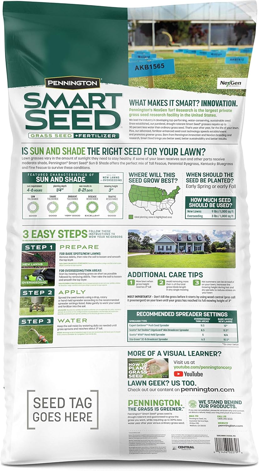 Pennington Smart Seed Sun and Shade Grass Mix 20 lb, Black Label1 Pennington Smart Seed Sun and Shade Grass Mix 20 lb, Black Label