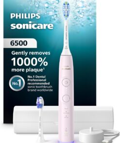 Philips Sonicare 6500 Series Electric Toothbrush - Next-Generation Sonicare Technology, Pressure Sensor, 9 Brushing Settings, SmarTimer, BrushPacer, 21-Day Runtime, Travel Case, Light Pink, HX7412/05