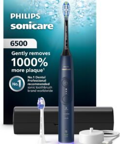 Philips Sonicare 6500 Series Electric Toothbrush - Next-Generation Sonicare Technology, Pressure Sensor, 9 Brushing Settings, SmarTimer, BrushPacer, 21-Day Runtime, Travel Case, Navy Blue, HX7413 07