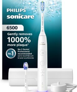 Philips Sonicare 6500 Series Electric Toothbrush - Next-Generation Sonicare Technology, Pressure Sensor, 9 Brushing Settings, SmarTimer, BrushPacer, 21-Day Runtime, Travel Case, White, HX7410/10