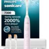 Philips Sonicare 7300 Series Electric Toothbrush - Next-Generation Sonicare Technology, Pressure Sensor, 12 Brushing Settings, SmarTimer, 21-Day Runtime, Travel Case, Light Pink, HX7422/04