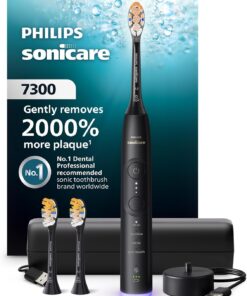 Philips Sonicare 7300 Series Electric Toothbrush - Next-Generation Sonicare Technology, Pressure Sensor, 12 Brushing Settings, SmarTimer, BrushPacer, 21-Day Runtime, Travel Case, Black, HX7421/07