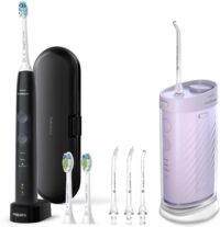 Philips Sonicare Compact Flosser 1000, Purple, ProtectiveClean 5300 Rechargeable Electric Toothbrush and 2PK Compact Nozzle Bundle, BD2001AZ
