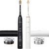 Philips Sonicare DiamondClean Connected Electric Toothbrush 2 Pack, x2 Sonic Toothbrushes, x2 Charging Travel Cases, x2 A3 Brush Heads, 12 Brushing Settings, (Black and Rose Gold) Model HX9912/71